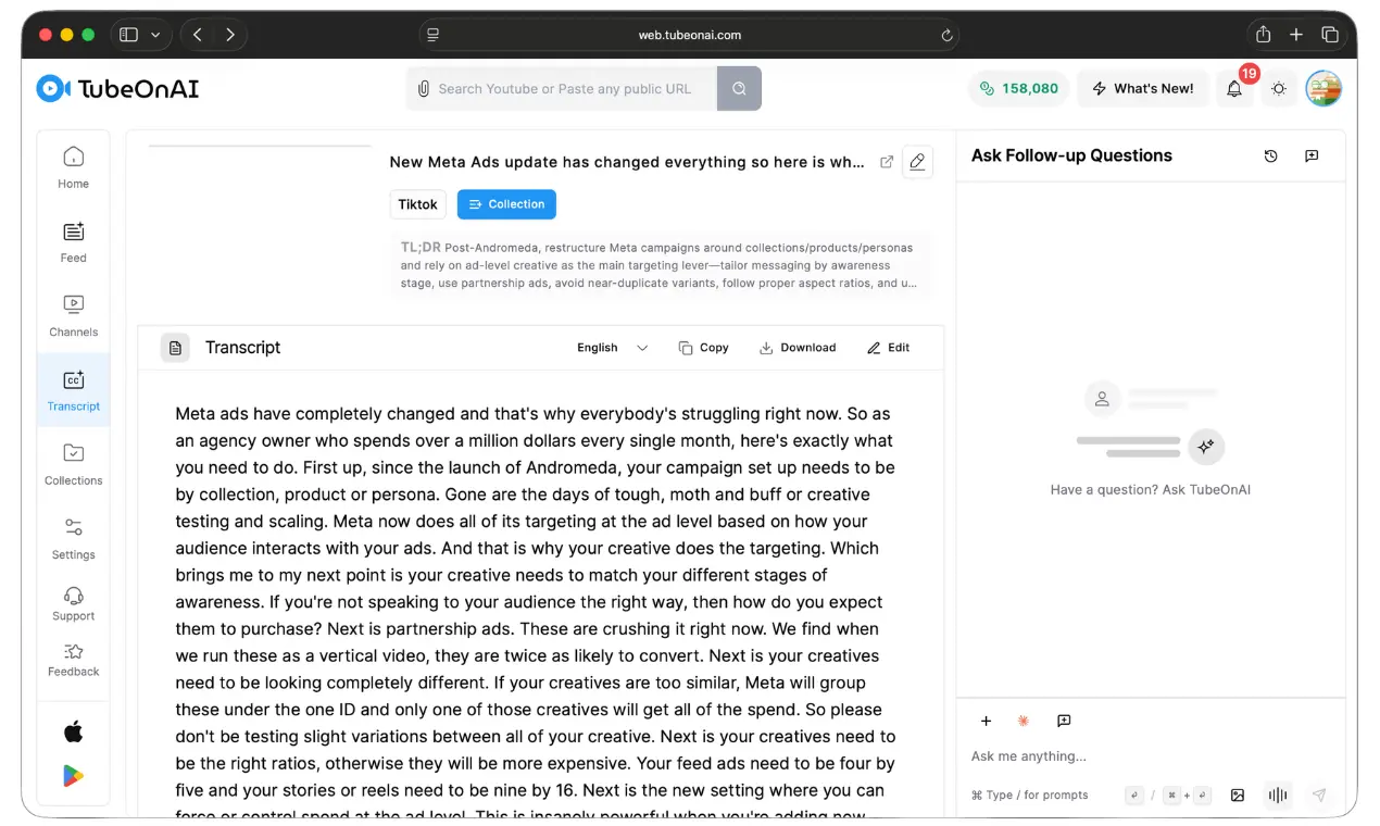Go to Transcript feature tab